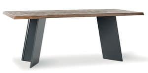 PLUS, Rustikalen Tisch aus Massivholz, Metallsockel