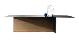 Regolo dining table, Tisch mit Abdeckplatte aus transparentem oder Rauchglas, Boden Holz und Glas