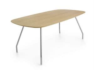 Worktop Mono 185, Oval Holztisch mit Stahlbeinen