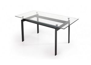 529, Rechteckiger Tisch mit Glasplatte
