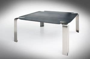 Flow square, Quadratischen Tisch mit Beinen aus Metall, Glasplatte