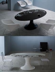 London, Tisch mit Abdeckplatte aus Glas mit Blumenschmuck
