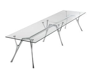 Pegaso Unendlichkeit, Modularer Tisch aus Aluminium mit Glasplatte