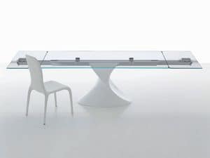 SHANGHAI, Tisch mit Glasplatte, skulpturale Basis, ausziehbar