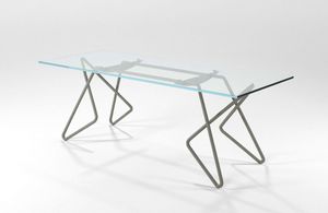 Vittoria, Rechteckiger Tisch aus Chrom Rohr mit Glasplatte