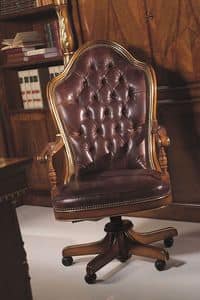 641, Luxus-Sessel, Struktur aus Buchenholz, mit Rdern, gepolsterter Sitz und Rcken, Lederbezug, ideal fr Studien und Bros