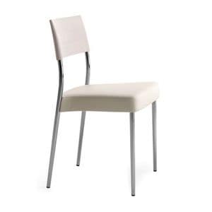 Airon 02011, Stapelbarer Stuhl mit Rahmen aus verchromtem Metall, Rcken aus Massivholz, Sitz gepolstert, fr den Objektbereich