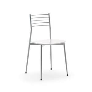 Estelle, Stuhl aus verchromtem Metall, Sitz Sperrholz