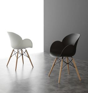 Art. 290 Lotus Wood, Eleganter Stuhl mit Schale aus Polypropylen, Holzbeine