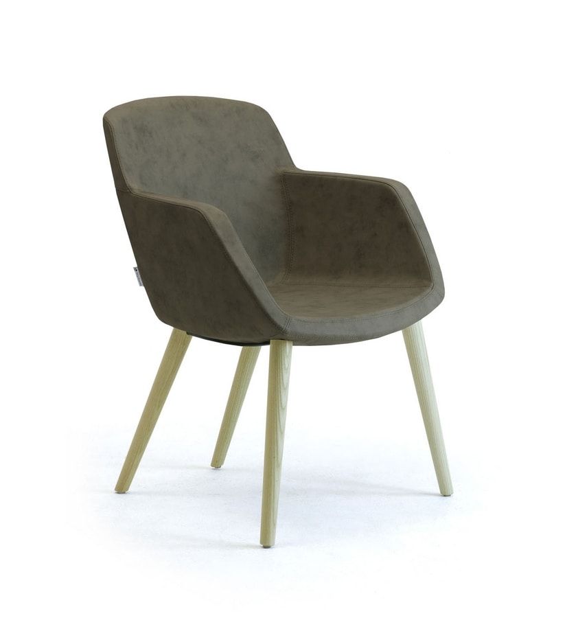 Gaia 4G aus Holz, Gepolsterter Sessel mit Holzbeinen