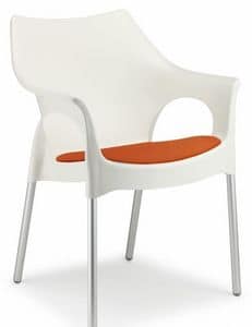 OLA/CU, Moderner Sessel aus Metall und Polypropylen, mit Kissen