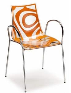 Wave Stuhl mit Armlehnen, Stapelbarer Design-Sessel aus Metall und Technopolymer