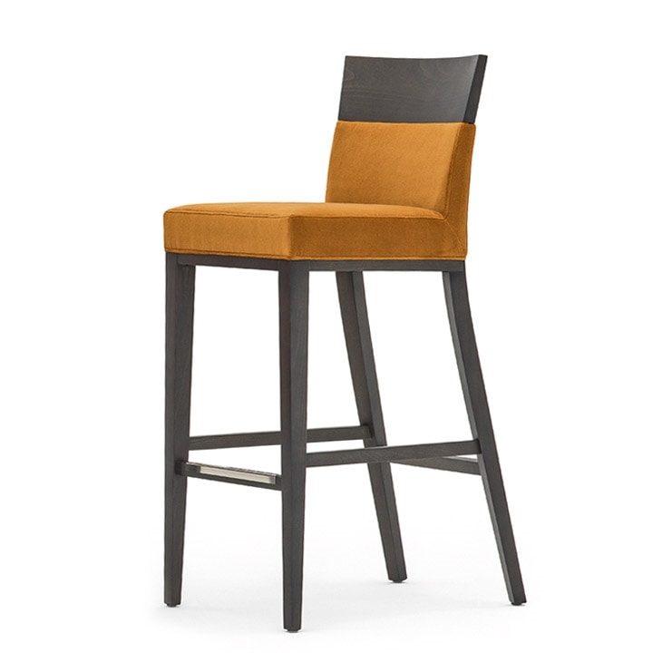 Barhocker aus Massivholz, Sitz und Rücken gepolstert