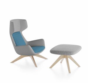 Magenta armchair, Sessel mit hoher Rückenlehne, Holzsockel
