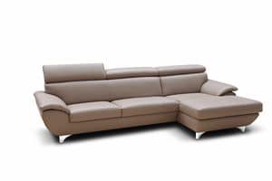 Mim, Sofa mit Halbinsel, modern, aus Leder und Polyester