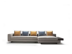 Moore, Elegantes modulares Sofa mit Seitenregal aus Holz oder Leder