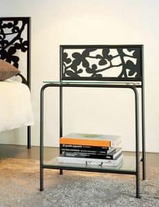 Flower Bedside, Moderne Metall Nachttisch mit Glasbden