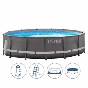 Intex 26310 ex 28310 Oberboden Pool ultra Rahmen 427x107cm - 26310, Rundes Schwimmbad mit Filterpumpe und Leiter