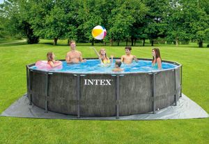 Intex 26742 Runder oberirdischer Poolprismenrahmen Greywood 457x122 cm - 26742, Schwimmbad mit Holzeffekt auen