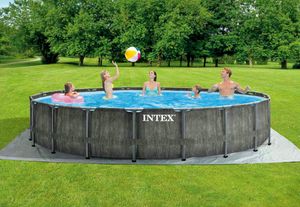 Intex 26744 Runder oberirdischer Poolprismenrahmen Greywood 549x122 cm - 26744, Schwimmbad mit Holzoptik