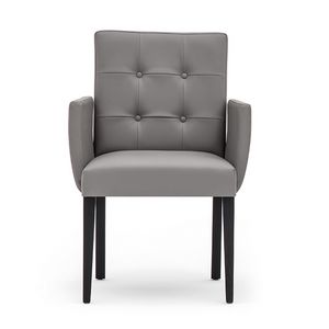 Zenith 01639, Sessel mit Armlehnen mit Holzrahmen, gepolsterter Sitz und Rücken, capitonné Rücken, Lederbezug, für Vertrags-und Wohnbereich