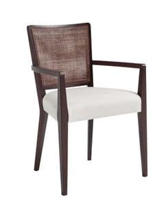 C39, Sessel mit Armlehnen aus Massivholz, gepolstert und Stoffbezug Sitz, Netzrcken, fr den Objektbereich