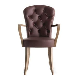 Euforia 00121K, Sessel mit gesteppte Rückenlehne und Armlehnen aus Holz
