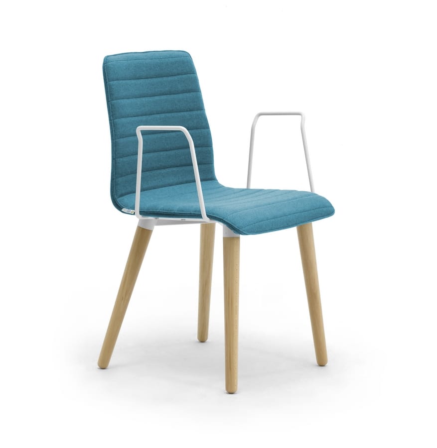 Zerosedici 4G Holz, Gepolsterter moderner Stuhl mit hölzernen Kegelbeinen
