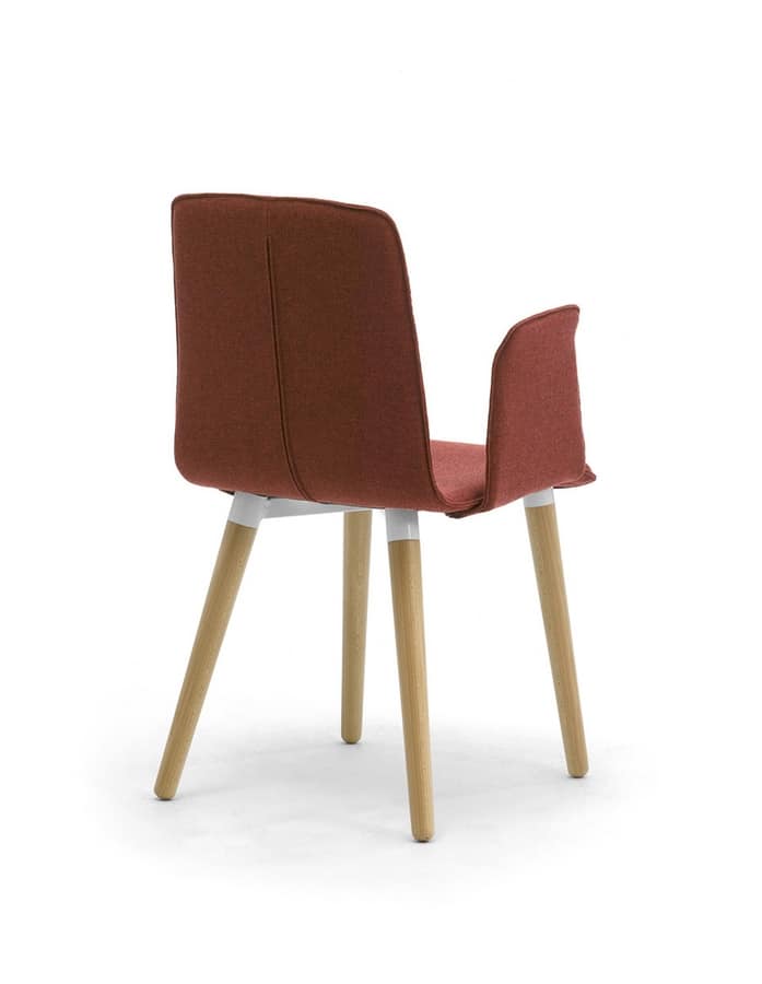Zerosedici 4G Holz, Gepolsterter moderner Stuhl mit hölzernen Kegelbeinen