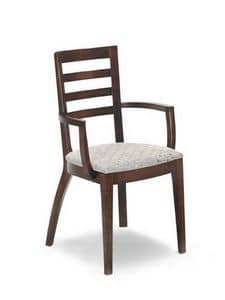 Ramona S-PL, Moderne Sessel mit Armlehnen, in Holz, gepolsterter Sitz