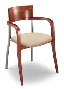 Egle F, Stuhl mit Buche und Metallrahmen, gepolsterter Sitz