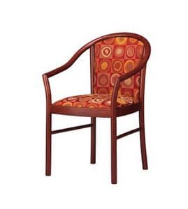 406, Eleganter Stuhl mit Armlehnen, gepolstert, in Buche, für Bars
