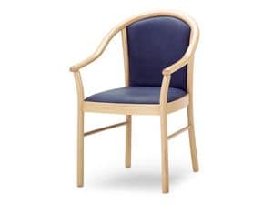 MT/14, Stuhl mit Armlehnen aus Holz, Sitz- und Rückenpolster