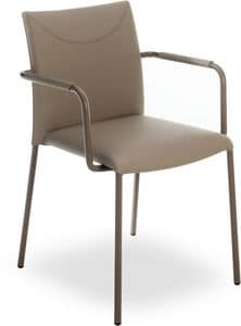 Belle PT, Stapelbarer Stuhl mit Armlehnen aus echtem Leder