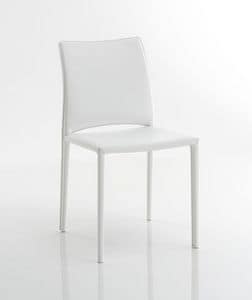 Ginevra, Stuhl aus weiem Leder, mit einer niedrigen Rckenlehne, fr Kche