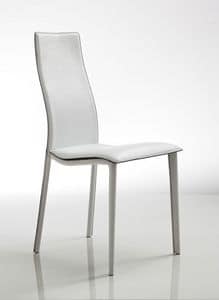Lulu, Eleganter Stuhl, mit weißem Leder bezogen, mit wellenförmigen Sitz