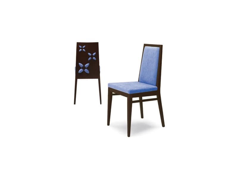 D03, Stuhl aus Massivholz mit originellen Dekorationen auf dem Rücken