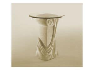 Saffo, Tisch mit Platte aus Glas und Steinsule