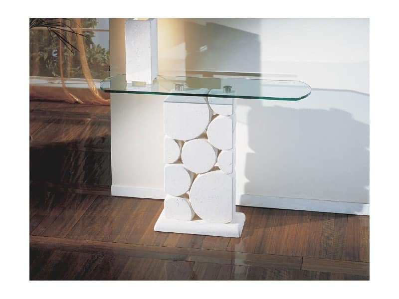 Sfera, Tisch mit geschnitzten weißen Steinsäule