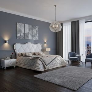 Art. 476, Bett mit edlem gepolstertem Kopfteil und Holz mit Blattsilber-Finish