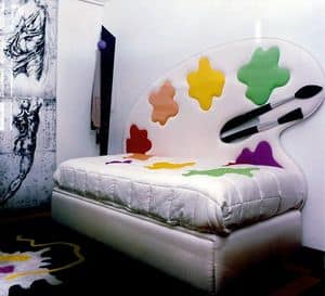 Spirito Libero Bett 2, Einzelbett mit gepolstertem Kopfteil und dekoriert, ideal fr Kinder-Schlafzimmer