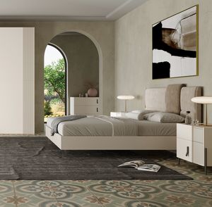 Musa Bett, Bett mit Stauraum, gepolstert, modern
