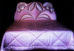 Spirito Libero Bett 2, Doppel gepolsterten Bett, Blumenschmuck auf dem Kopfteil, ideal fr Hotels