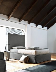 Versilia Bett, Container Doppel- und Einzelbett, mit gepolstertem Kopfteil