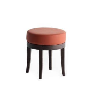 Pouf 01313, Massivholz runden Hocker, Sitz gepolstert, Stoffbezug, fr die Bar und Hotelzimmer