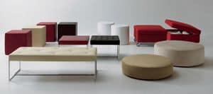 Pouf and benches, Puff in verschiedenen Größen, Formen und Farben, für Wohnzimmer