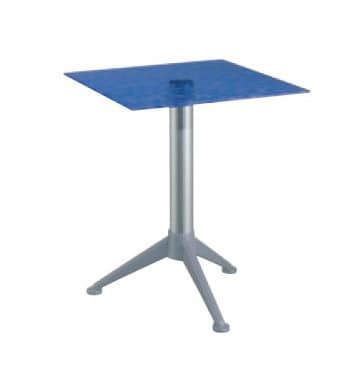 Table 60x60 cod. 20/BG3AV, Tabelle mit gehärtetem Glas Bars, Aluminium-Säule