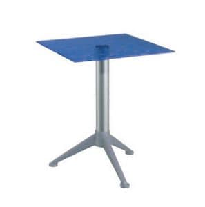 Table 60x60 cod. 20/BG3AV, Tabelle mit gehrtetem Glas Bars, Aluminium-Sule