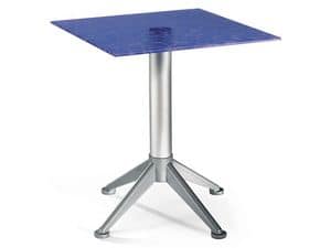 Table 60x60 cod. 20/BG4AV, Stahl-Couchtisch mit farbigen Glasplatte