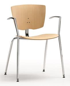 VEKTA 101, Stapelbarer Stuhl aus verchromtem Metall und Buchensperrholz